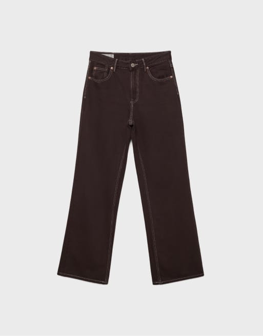 Stradivarius – D92 – Weite Straight Jeans in Braun, 6 von 7