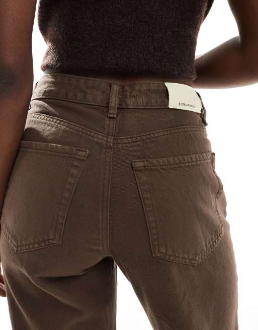 Stradivarius D92 wide leg dad jeans in brown