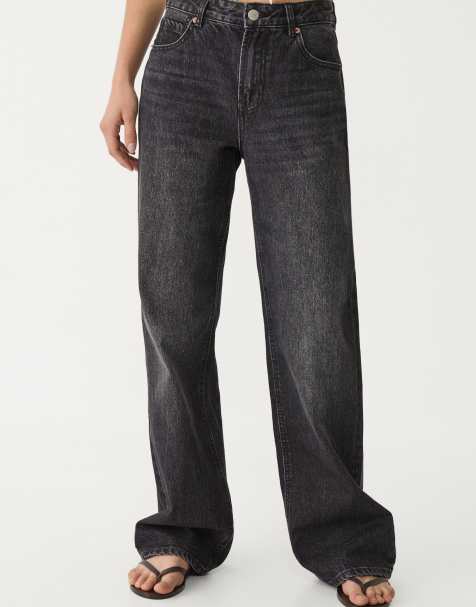 Stradivarius D92 wide leg jeans in washed black - view 1