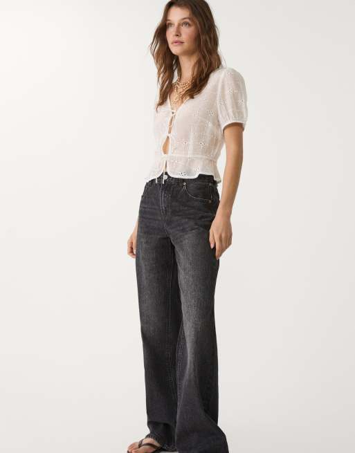 Stradivarius D92 wide leg jeans in washed black