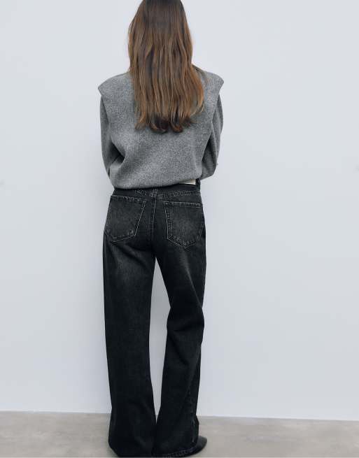 Stradivarius D92 wide leg jeans in washed black