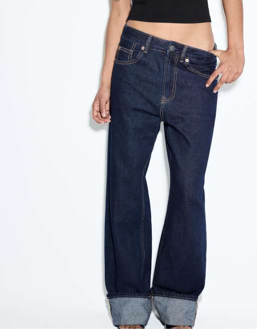 Stradivarius D92 zerrissene Straight Wide-Leg-Jeans in rinsed blauem Denim, 5 von 7