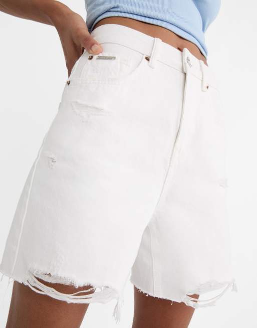 Stradivarius - D93 - Hvide longline-denimshorts, 2 af 4