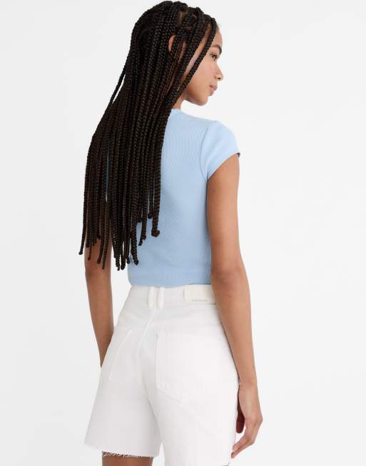 Stradivarius - D93 - Hvide longline-denimshorts, 3 af 4