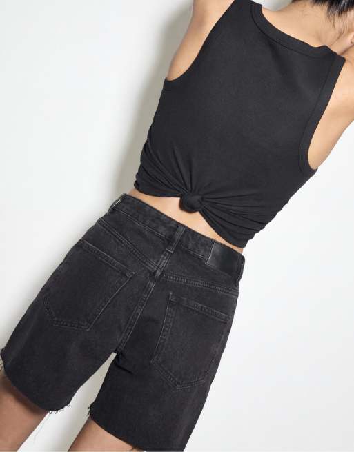 Stradivarius D93 longline denim shorts in black denim wash, 2 of 4