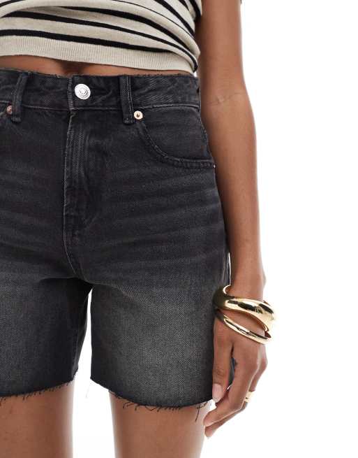 Stradivarius D93 longline denim shorts in dark grey, 3 of 5