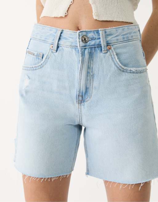 Stradivarius D93 longline denim shorts in light blue ASOS