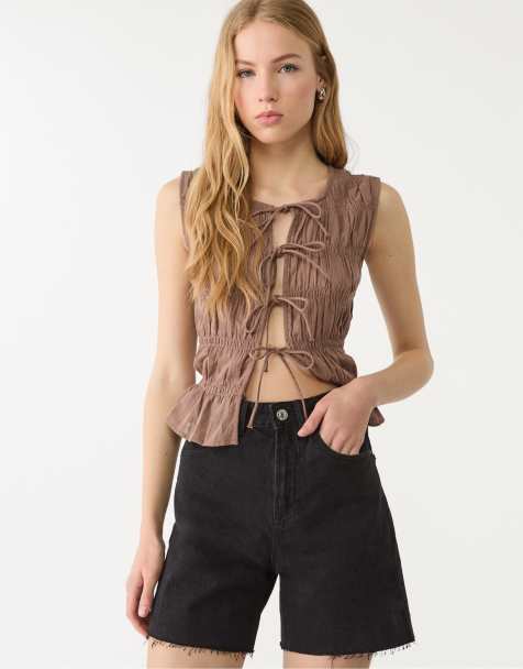 Stradivarius - D93 - Longline-denimshorts i sort vask - view 1