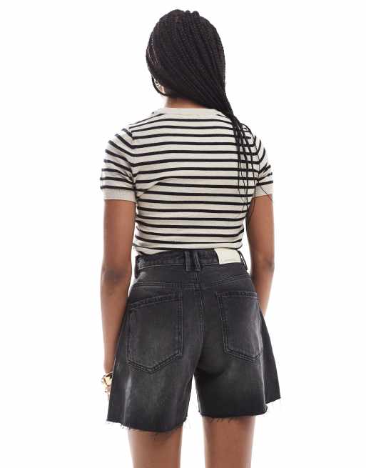Stradivarius - D93 - Mørkegrå longline denimshorts, 5 af 5
