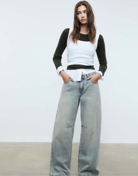 Stradivarius – D94 – Relaxed-Fit-Jeans in überfärbter blauer Waschung mit weitem Bein - view 1