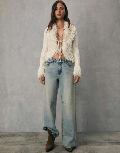 Stradivarius - D94 - Ruimvallende jeans met wijde pijpen in overdyed blauw denim - view 1