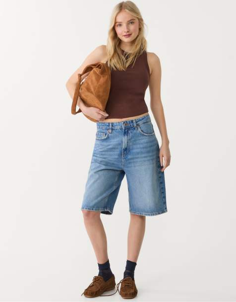 Stradivarius D95 bermuda jorts in light blue - view 1