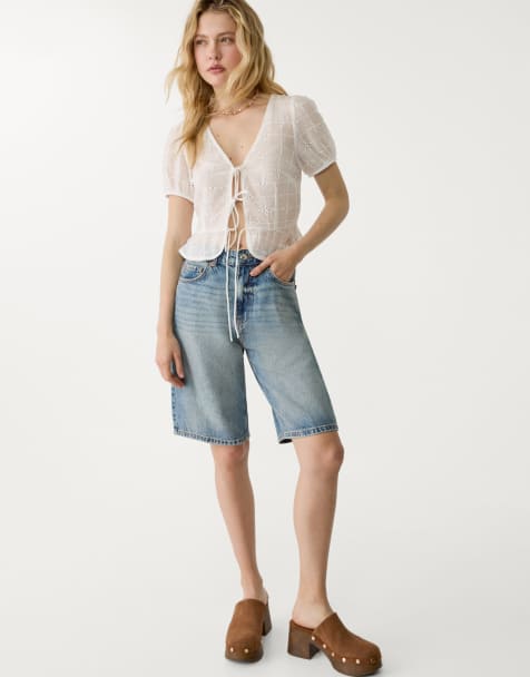 Stradivarius - D95 - Blå bermuda-jorts i mørkeblå vask - view 1