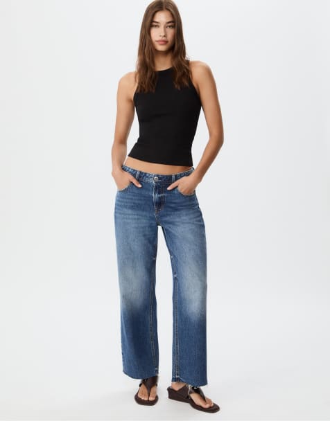 Stradivarius – D96 – Cropped-Jeans in überfärbtem Blau mit geradem Schnitt - view 1
