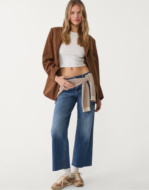 Stradivarius - D96 - Cropped jeans met rechte pasvorm in overdyed blauw - view 1
