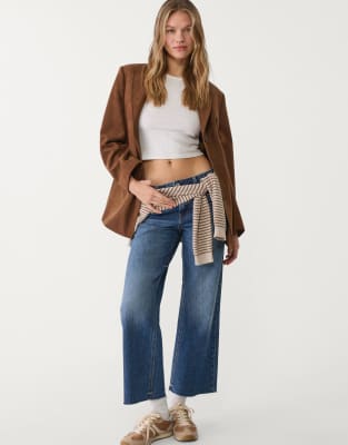 Stradivarius D96 cropped straight fit jeans in overdyed blue - view 1