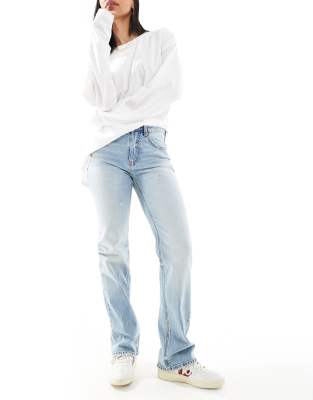 Stradivarius - D98 - Jean droit - Bleu clair délavé