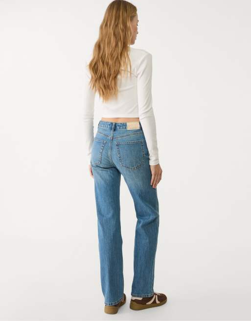 Stradivarius - D98 - Jean droit effet vintage - Bleu marine moyen, 3 de 4