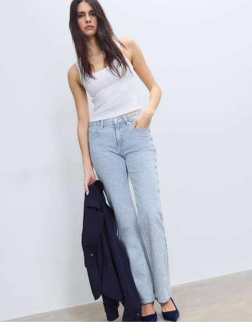 Stradivarius - D98 - Jean droit effet vintage - Gris denim délavé