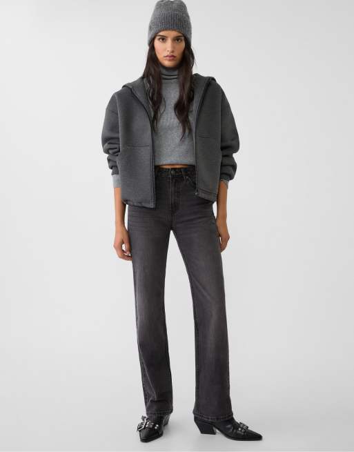 Stradivarius - D98 - Jean droit effet vintage - Noir denim délavé, 2 de 4