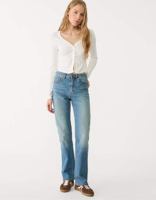 Stradivarius - D98 - Jeans dritti effetto vintage blu navy medio