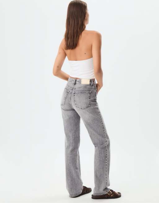 Stradivarius - D98 - Jeans dritti effetto vintage grigio medio, 2 di 4