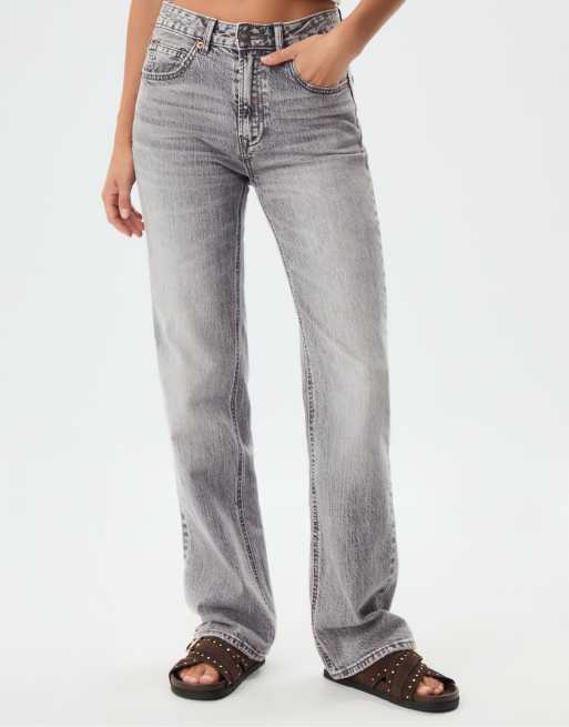 Stradivarius - D98 - Jeans dritti effetto vintage grigio medio, 4 di 4
