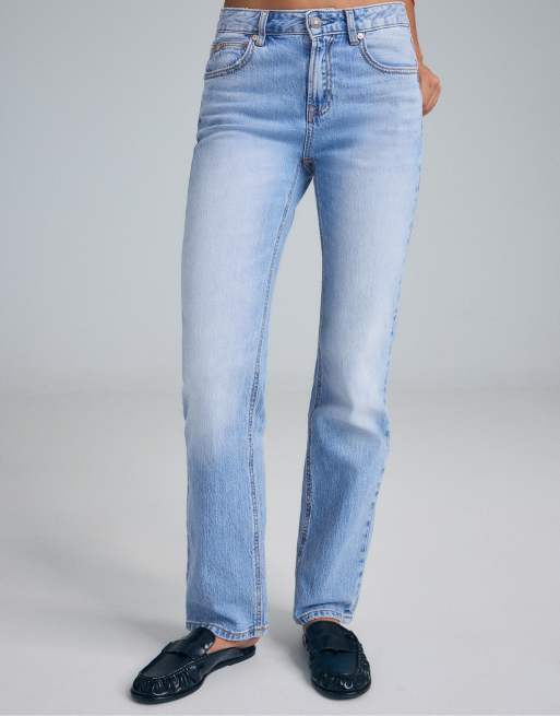 Stradivarius D98 jeans dritti effetto vintage in denim azzurro medio chiaro, 2 di 7