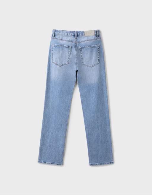 Stradivarius D98 jeans dritti effetto vintage in denim azzurro medio chiaro, 7 di 7