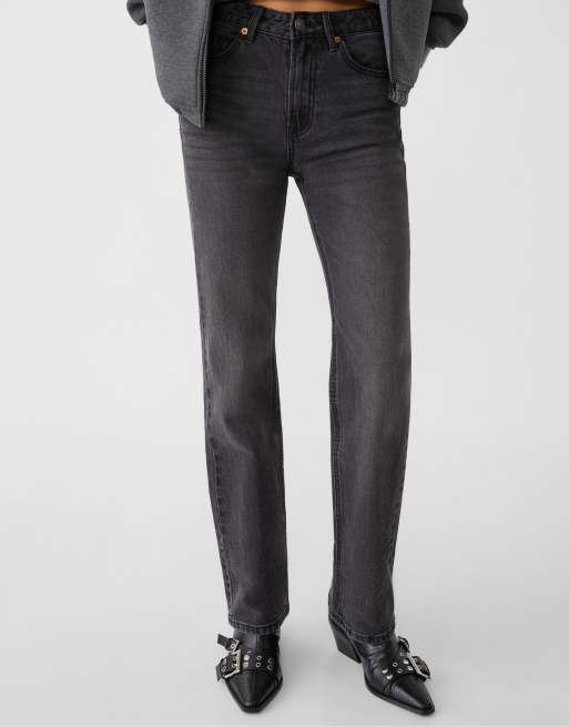 Stradivarius - D98 - Jeans dritti lavaggio nero effetto vintage, 3 di 4