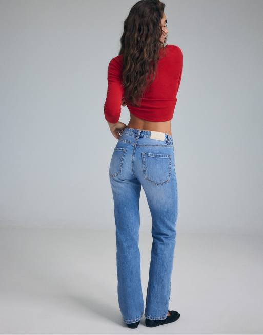 Stradivarius D98 jeans med vintagelook och raka ben i mellanblå denim, 3 av 7