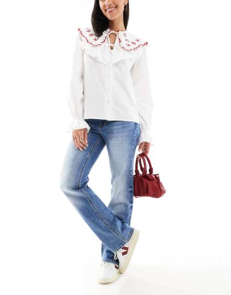 Stradivarius – D98 - Naturvita jeans med raka ben med vintage effekt - view 1