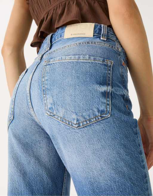 Stradivarius – D98 - Naturvita jeans med raka ben med vintage effekt, 3 av 4