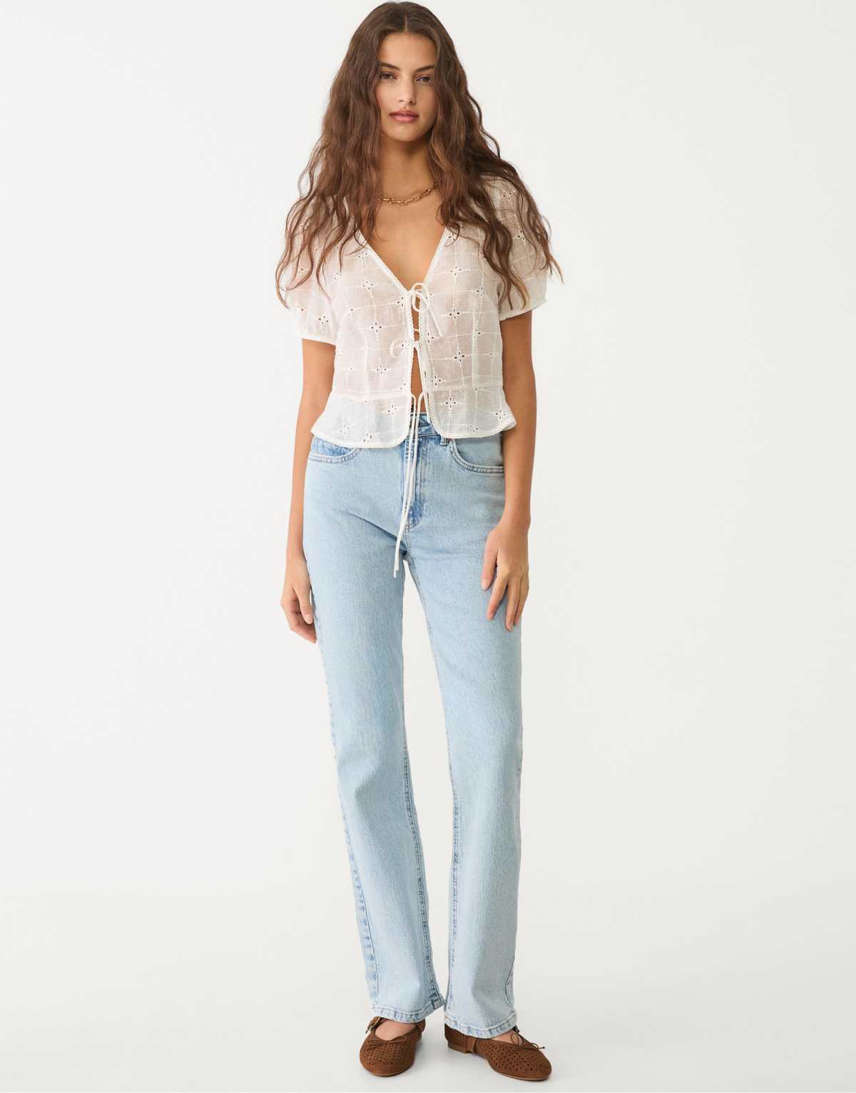 Stradivarius D98 straight leg vintage effect jeans in light blue