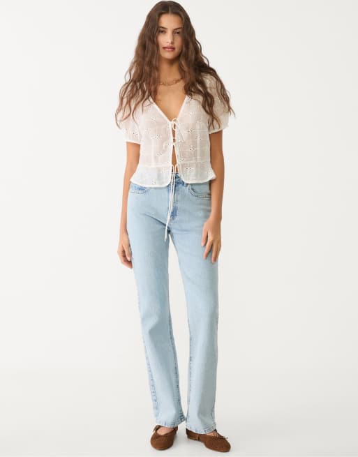 Stradivarius D98 straight leg vintage effect jeans in light blue