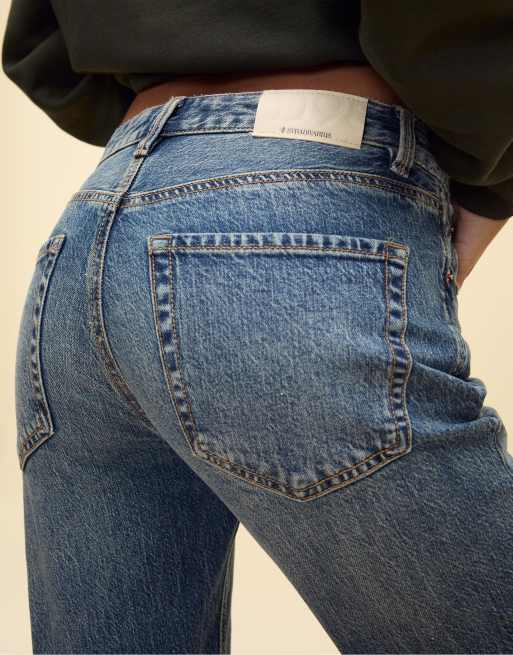 Stradivarius D98 straight-leg vintage effect jeans in medium denim wash, 3 of 4