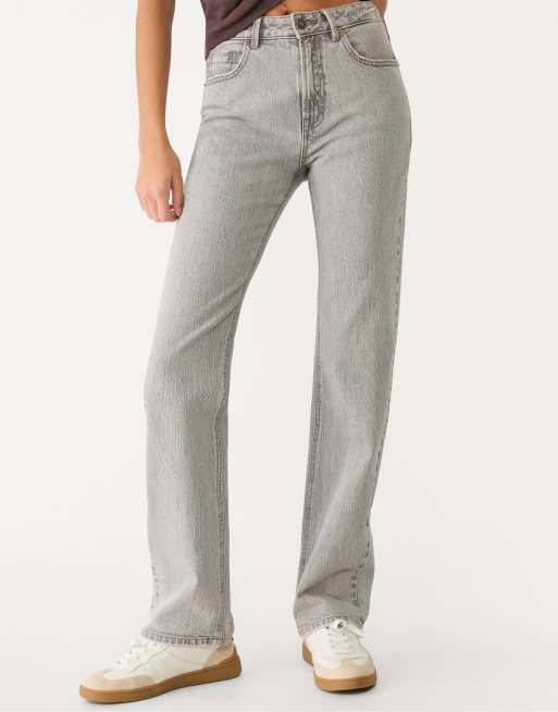 Stradivarius D98 straight leg vintage effect jeans in overdyed blue