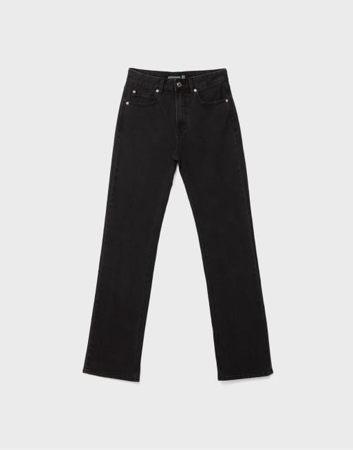 Stradivarius D98 Tall straight-leg jeans in black denim washed effect, 6 of 7
