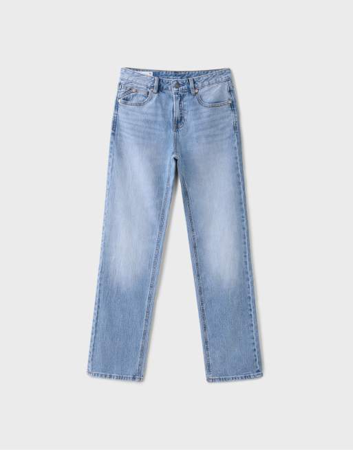 Stradivarius D98 vintage effect straight-leg jeans in medium light blue denim, 6 of 7
