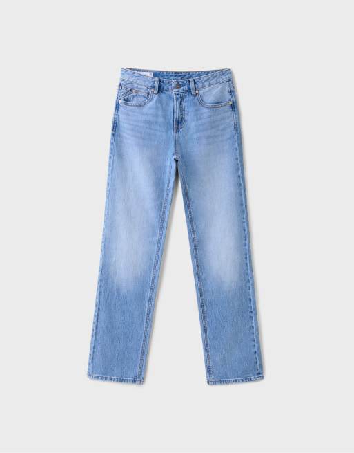 Stradivarius D98 vintage effect straight-leg jeans in middenblauw denim, 6 van 7