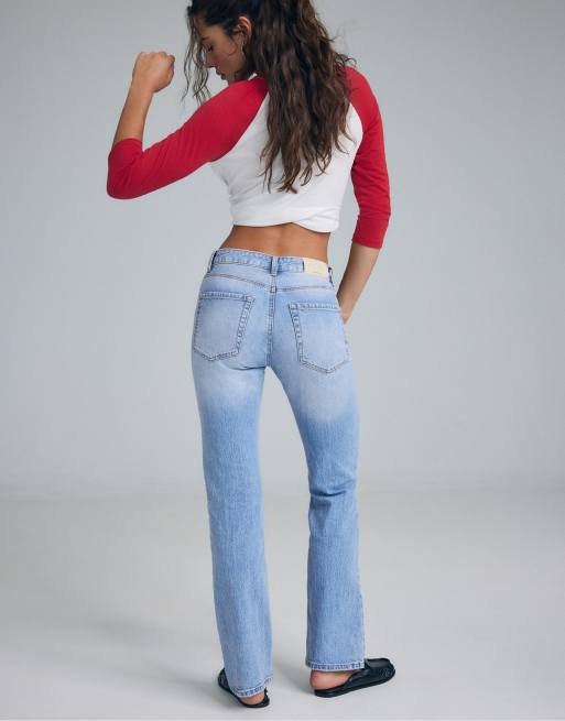 Stradivarius D98 vintage effect straight-leg jeans in middenlichtblauwe denim, 3 van 7