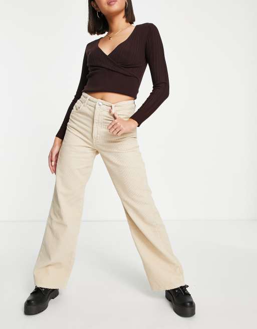 Stradivarius – Dad-Cordhose in Sand