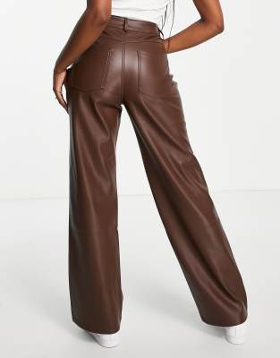 stradivarius brown leather trousers