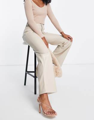 cream faux leather trousers