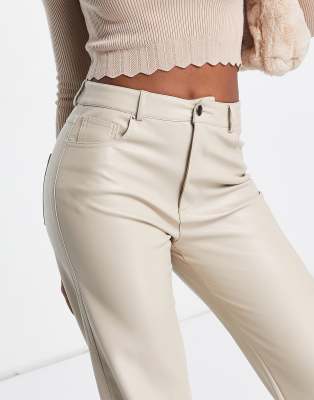 cream faux leather pants