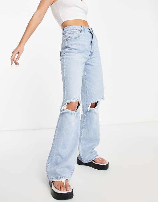 Stradivarius – Dad-Jeans im 90er-Stil in heller Waschung mit Rissen