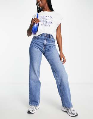 Stradivarius - Dad-Jeans im 90er-Stil in Mittelblau