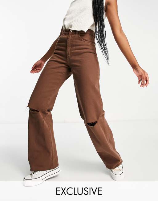 Stradivarius - Dad jeans in jaren 90-stijl in chocoladebruin