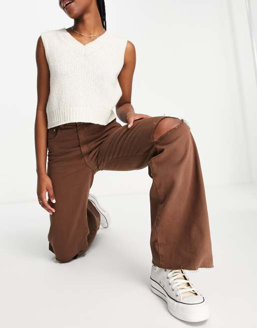 Stradivarius - Dad jeans in jaren 90-stijl in chocoladebruin, 4 van 4