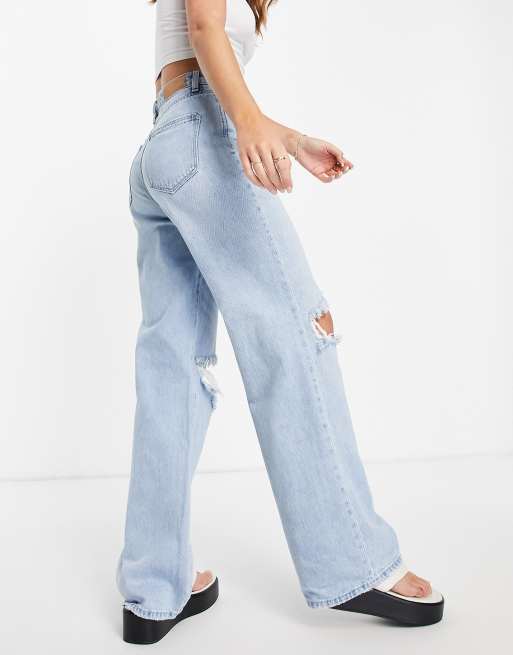 Stradivarius - Dad jeans in jaren 90-stijl met scheuren in lichtblauwe wassing, 2 van 4